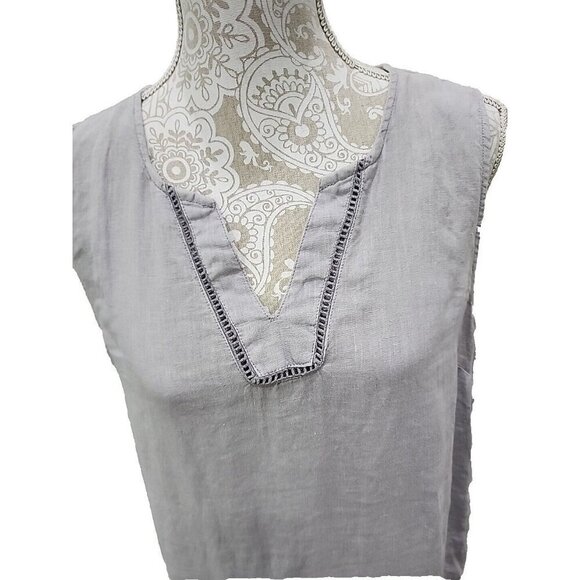 Sigrid Olsen Mini Dress Grey Linen Eyelet Cut Out Sleeveless Women's Medium - Picture 3 of 9